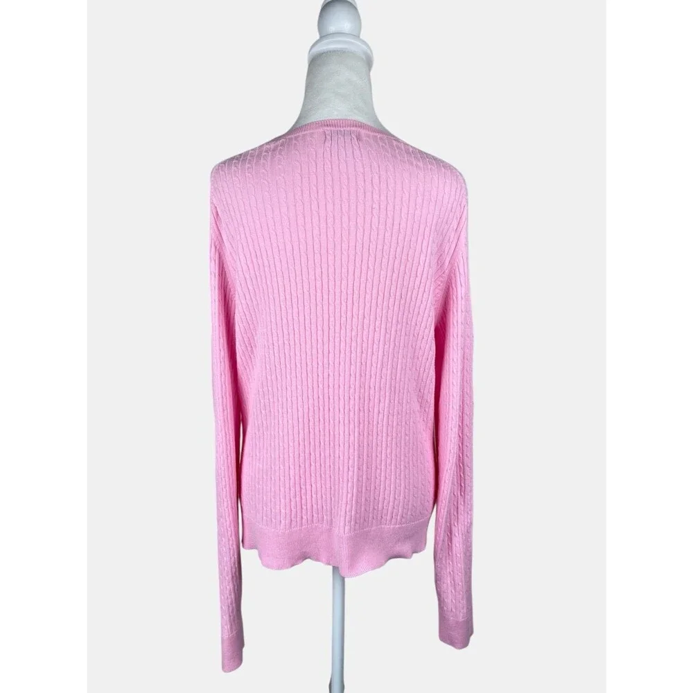 Vintage Lilly Pulitzer Pink Cable Knit Cardigan Cotton Y2K Preppy Classic Sz M